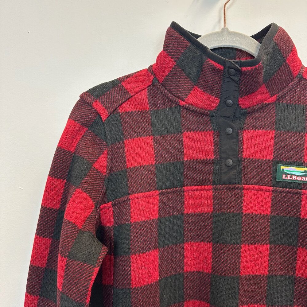 L.L.Bean Buffalo Plaid Sweater Fleece Pullover Medium Red Black
